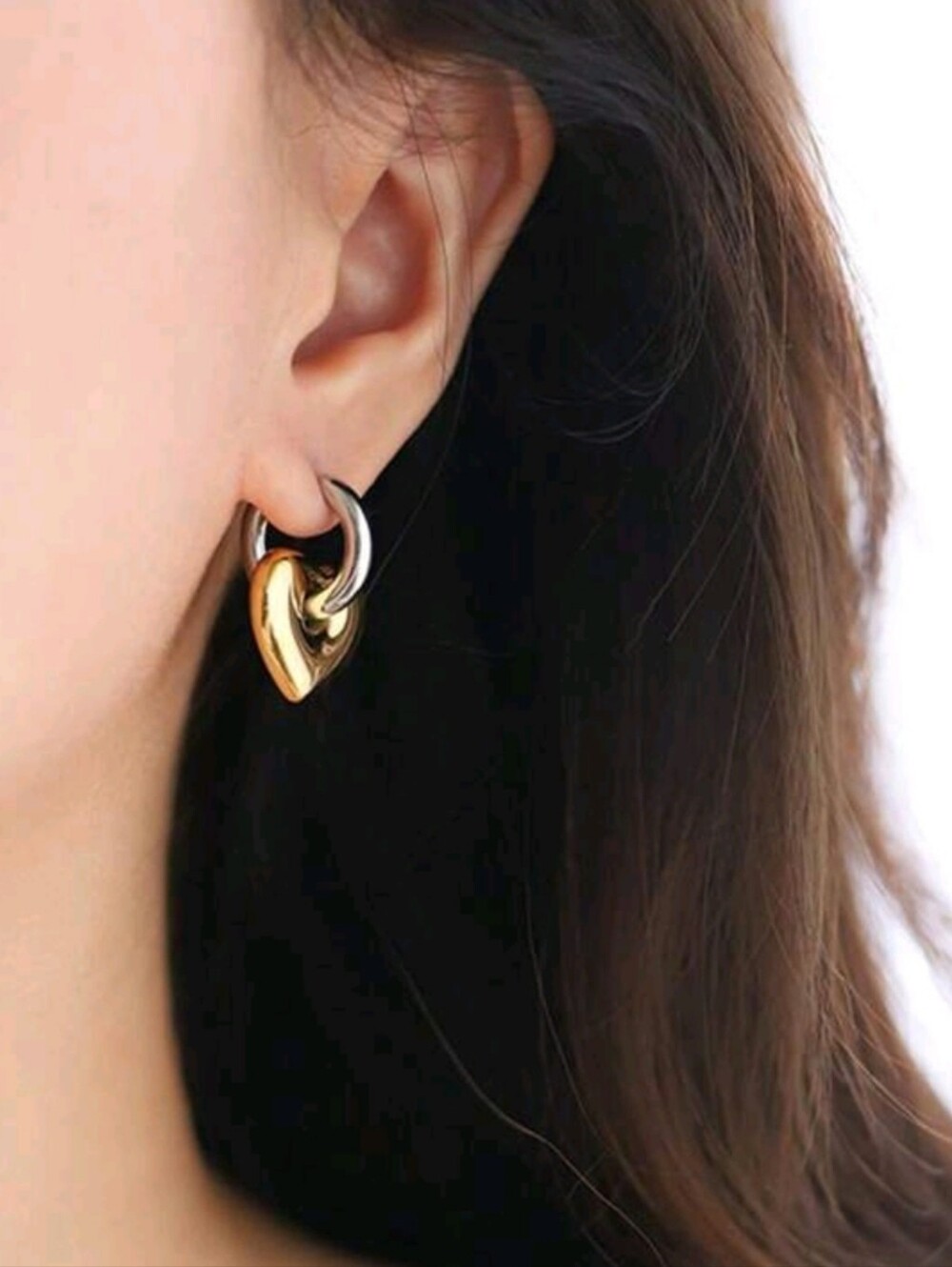 Gold and Silver Heart Hoop Earrings - Women Jewelry